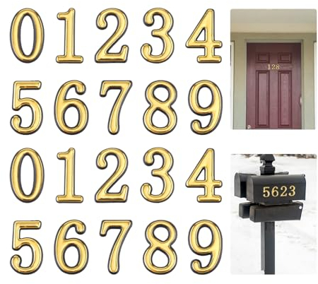 20pcs 2 Inch Mailbox Numbers for Outside, 0-9 Gold Mailbox Numbers Self Adhesive Door Address Numbers Stickers for Mailbox Apartment House Room Office Trash Bins