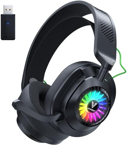 Vakedy HW10 Wireless Gaming Headset for PS5, PS4, PC, 2.4GHz Bluetooth Gaming Headphones with Noise Cancelling Microphone, 50Hr Battery Gamer Headset for Switch, Laptop, Mobile, Mac, Cool RGB (Black)