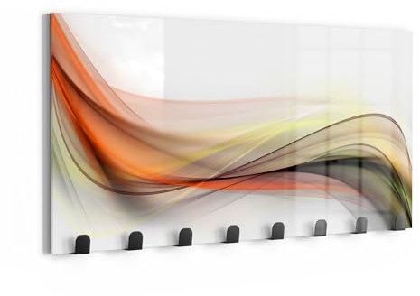 DEQORI Wandgarderobe Glas & Metall | Motiv Buntes Farbenspiel | 60x30 cm | Design Haken-Leiste modern | Garderoben-Paneel für Flur, Wohnzimmer & Schlafzimmer | magnetisch & beschreibbar