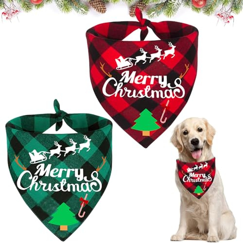 Bandana de Noël pour Chien, 2 Pcs, Cadeau et Foulard Chien, Déguisement Accessoires pour Animaux de Compagnie de Petite et Grande Taille