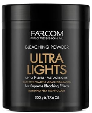 Farcom professional Poudre blanchissante blanche 500 g | Poudre décolorante | Soulève les cheveux jusqu'à 9 tonnes | Ultra léger | Extrêmement rapide | Sans poussière et végétalien | Blanc décoloré