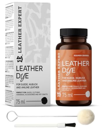 Penetrating Leather Dye - Lederfarbe Squash Orange 75 ml - Ideal zum Schuhe, Handtaschen und Accessoires – inkl. Applikator & Pinsel - Schuhfarbe für Wildleder, Nubuk- und Anilinleder (16 Farben)