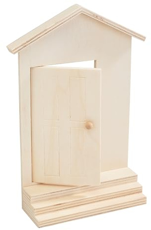 VBS Miniatur Eingangstür Sam mit Treppenstufen 12x4,5x20cm Puppenhaus, beschriftbar, aus Holz