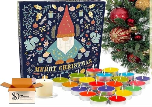Airpure Scented Candle Advent Calendar 2023-24–Countdown to Christmas with 23 Festive Tea Lights & 1 Special Votive Candle | 5 Delightful Fragrances | Over 100 Hours of Aroma | Beautiful Foiled Design