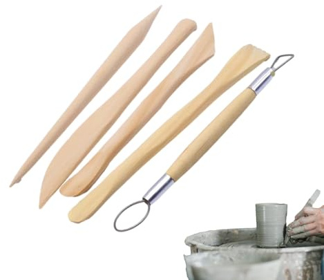 Herramientas para esculpir arcilla, herramientas de arcilla para modelar - Kit de escultura de arcilla Juego de herramientas de arcilla seca al aire de 5 piezas, herramientas de cerámica con mango de