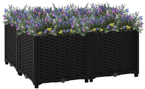 Baziroo Außenbereich Blumenkübel Hochbeet 80x80x38 cm PP Blumenbeet Raised Bed Pflanzkübel Pflanzbeet Anzuchtbeet Kräuterbeet Pflanzenbeet Gemüsebeet Gartenbeet Restaurants Schwarz