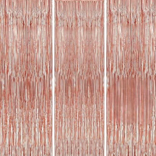 3 Stück Lametta Vorhang Roségold, Glitzervorhang Lametta, Glitzer Tinsel Folie Fransen Dekoration für Party Deko Geburtstagsfeier Hochzeit Festivals Bühnendekor Disco Shower Bachelorette