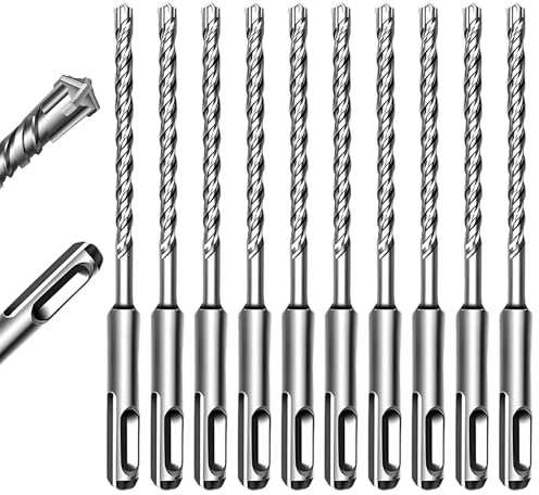 Keewaki 10 Pack 5mm x160mm SDS Plus Rotary Hammer Drill Bits Set, Cross Carbide Tip, Heavy Duty Masonry Drill Bits for Concrete, Brick Hammer Drill Bits - Concrete Drill Bit Set