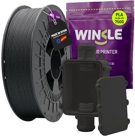 WINKLE Filamento PLA Ignífugo UL94 V0 1.75mm 750g Negro, Filamento para Impresora 3D, Precisión Dimensional, Filamento 3D Profesional PLA Resistente al Fuego Fácil de Imprimir y Aislante Eléctrico