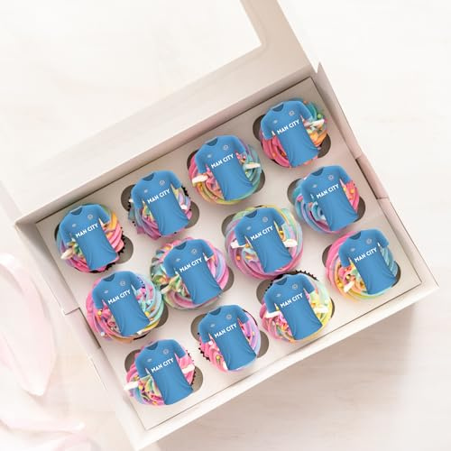 24 x Pre-Cut Blue Football Themed Edible Wafer Rice Paper Cupcake Topper Cake Decoration Manchester