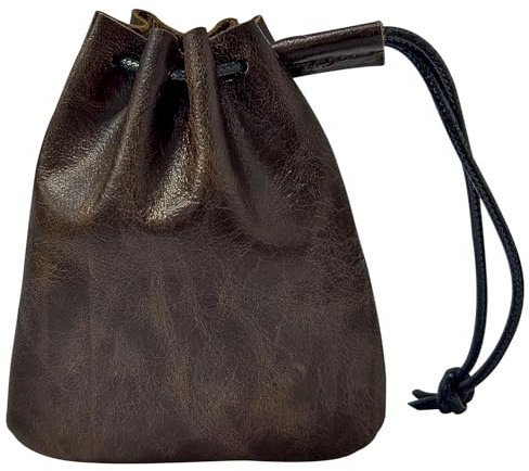 ELNX Münzbeutel, 12,2 x 10 cm, Lederbeutel, kleiner Kordelzugbeutel, Schmuckbeutel, Rindsleder, Schmuckaufbewahrung, Geschenkbeutel, Partygeschenke, Herren, Damen (Braun)