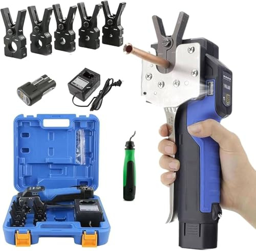 YCKJXSMA Elektrisches Bördelwerkzeug-Set, 1/4-3/4 Kupfer-Bördelgerät mit LED Licht, 45° Exzenterrohr-Bördelwerkzeug 2000mAh Akku Bördelmessgerät für Weichku Pfer Aluminium Messingrohre