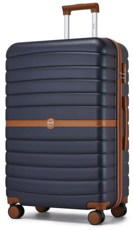 KONO Großer Koffer Trolley Leichte 94L ABS+PC Hartschalenkoffer XL | 360°Leise Doppelrollen, Sicheres Zahlenschloss, Viel Stauraum, Für 2–3 Wochen Reisen und Familienurlaub, Dunkelblau/Braun