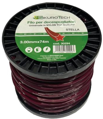 SikuroTech Filo per Decespugliatore 3.00 mm x 74 m, Sezione a Stella in Nylon Resistente, Taglio Preciso e Potente, cod. 30294, Universale per Tagliabordi e Uso Professionale (Stella 3x74)