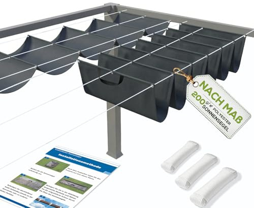 Einziehbare Welle Sonnensegel, Nach Maß, UV-Schutz 95%, Anthrazit 0.9x4m | Wellenmarkise | Wetterfest | 100% Polyester| Reißfest | Wasserdicht | Sonnenschutz für Terrasse, Pergola, Garten