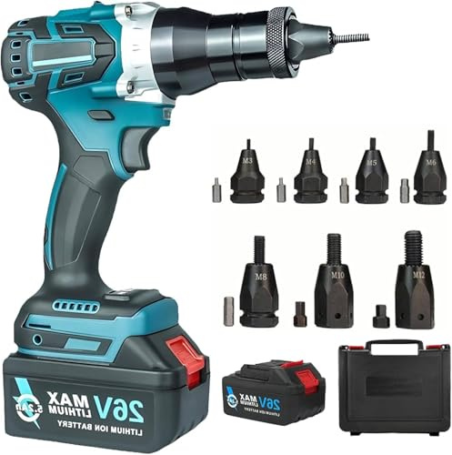 Pistola Remachadora Inalámbrica 15680N, Con Batería De Litio De 26 V, Eléctrica, Automática, Con Extracción De Núcleo, Kit Profesional Sin Escobillas Para Tuercas M3 M4 M5 M6 M8 M10 M12,2200mah*1