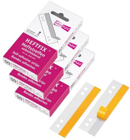 VELOFLEX 2002000 - HEFTFIX Heftstreifen, Abheftstreifen, 105 mm lang, 50er SB-Packung, selbstklebend, glasklar (3, Heftfix SK)