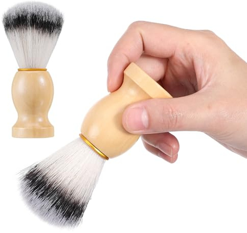 WOONEKY 2 Stück Bartbürste mit Holzgriff Weiche Synthetische Borsten Wasserfest Präzise Bartpflege und Styling Kleine Rasierpinsel für Männer Vielseitig für Gründliche Reinigung und