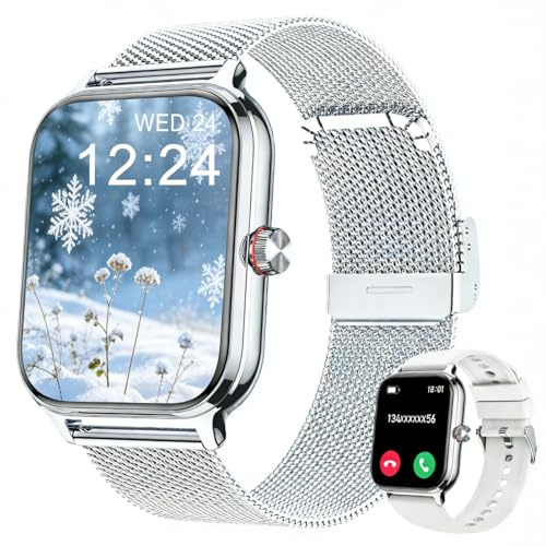 LODIMEKE Smartwatch Herren Damen Telefonfunktion Blutdruck Herzfrequenz Schlaf, 1.96’’ AI Fitnessuhr 100+ Sportmodi, IP67 wasserdichte Schrittzähler Wecker Taschenrechner Visitenkarte iOS Android