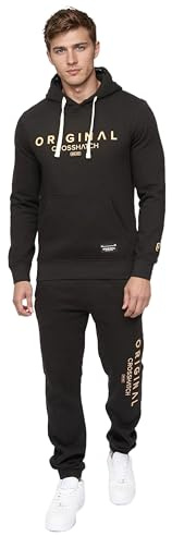 Crosshatch full tracksuit Hooded Fleece Sweatshirt Hoodie Jacket Sweatpants Joggers by Jeanbase Black XL