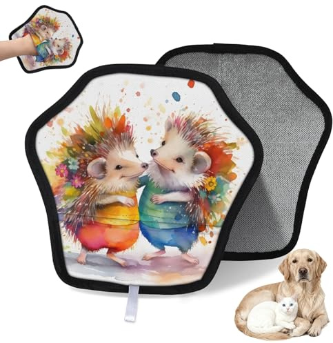WowPrint Wasserfarben-Igel, Tierhaarentfernungshandschuh für Katzen und Hunde, wiederverwendbar, elektrostatische Tierhaar-Handschuhe, Bürstenwerkzeug für Couch, Kleidung, Teppich, Möbel, Autositz, 2