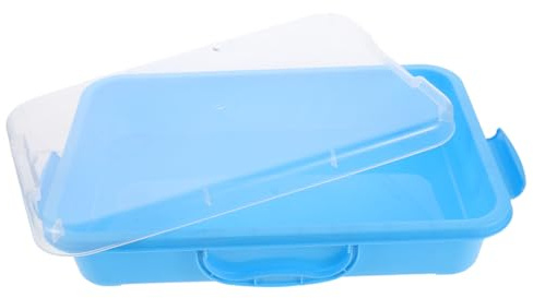 CLISPEED Multifunctional Sandbox Tray with Lid for Indoor Outdoor Play Safe Storage Box for Sand and Molds Enhances Imagination Motor Skills Medium Transparent Blue Sandpit Organizer