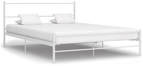 QJBSAVVA Metall Bettgestell Weiß 120 x 200 cm Modernes Doppelbett Rahmen aus Stahl Lattenrost Komplett Höhe 84 cm Jugendzimmer Gästezimmer Schlafzimmer