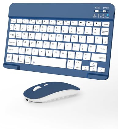 Nsyee Tastiera e mouse Bluetooth, tastiera wireless compatta universale, tastiera portatile ricaricabile per iPad/Samsung/tablet/iOS/Android/Windows, layout UK