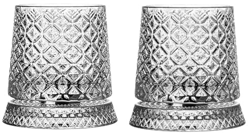 Bicchiere da whisky rotante con diamante stellato, per scotch, bourbon, birra, vetro decomprimente di alta qualità, per bar casa, 2 pezzi