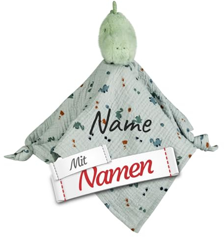 Sterntaler Dinosaurier Schmusetuch Baby personalisiert - Dino Rexi, Kuscheltuch mit Namen Bestickt, Babygeschenk zur Geburt und Taufe, Tröster für Kindergarten und Kita-Start