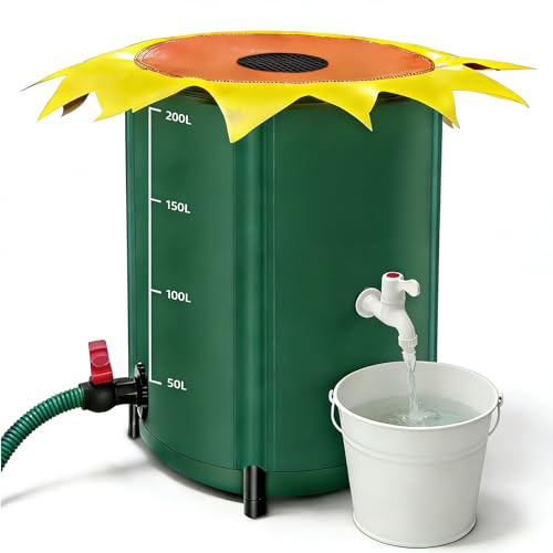 Regentonne faltbar 200 Liter, Blütenform regentonne, Regenwassertank mit Wasserhahn, Wasserfeste Regenwassertonne mit Zapfen und Überlauf-Kit, Wasserspeicher Garten für Gartenbewässerung