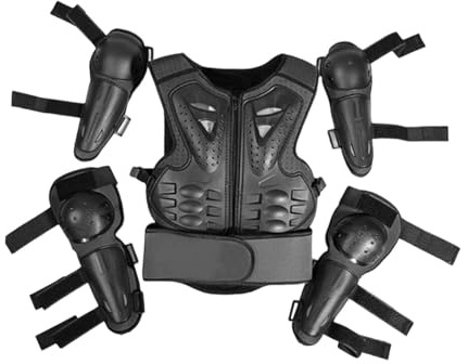 QSTDGVPW Traje de Protección para Niños para Motociclistas, Equipo de Protección Ergonómico Y Coderas para Deportes de Motociclismo, Negro