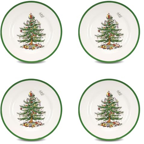 Spode Christmas Tree 25,4 cm Essteller-Set mit 4 Stück – Geschirr im Weihnachtsdesign (grün)