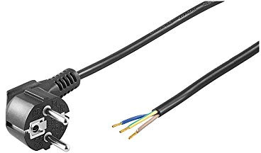 Goobay 50083 Gewinkeltes Stromkabel / Offene Kabelenden & angepresste Aderendhülsen / 90 Grad Schutzkontaktstecker / Universelles Netzkabel / Schwarz / 2m