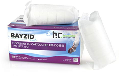 Höfer Chemie Flockkartusche Pool 4 x 1kg Bayzid - Flockungsmittel Pool - Filtert Verunreinigungen in Pool & Schwimmbad mit Sandfilteranlagen - Einfache Dosierung