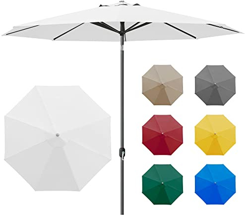 paramondo interpara Sonnenschirm aus 230 g/㎡ Polyesterfaser, Rund Ø 3,5 m, Gartenschirm Marktschirm Knickbar, für Terrasse und Balkon, mit Kurbel, Gestell Anthrazit, Weiß, 8,5kg