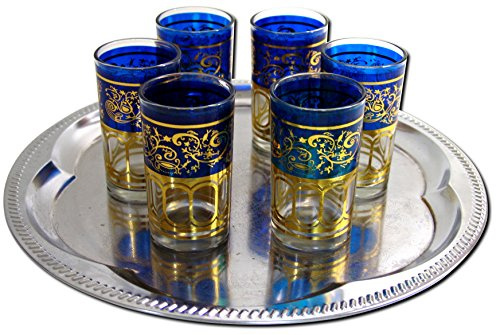 Glass Ware 6x Teegläser Marokko orientalische Teegläser blau-gold