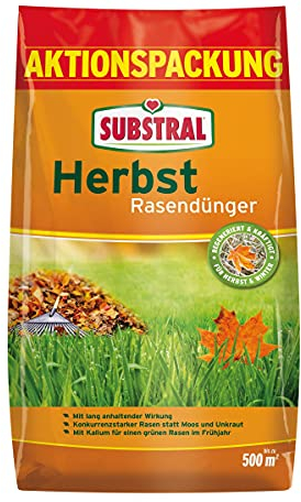 Substral Herbst Rasendünger, kaliumreicher Spezial-Rasendünger mit lang anhaltender Wirkung für 500 m², 12,5 kg Sack
