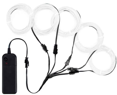 Lychee Portable 5x1 Metre Neon Lights Glowing Strobing Electroluminescent Wire Flexible Bright Neon Light EL Wire For Christmas Halloween Costume Decoration Parties (Weiß)
