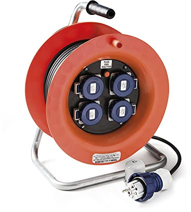 FAMATEL – Enrollacable 4 tomas | IP67 | 50 metros | Con Disyuntor | 4 tomas TT-16A-250V | Clavija TT-16A-250V | Cable neopreno de 3 x 1,5