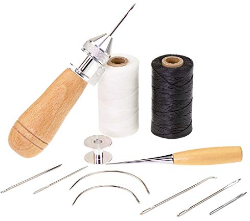 Profinähahle Leder Nähset III Leder Nähahle Schuhmacher Kürschner und Sattler Lederwerkzeug Handnähmaschine Nähgarn gewachst Ledernadel Lederreparaturset
