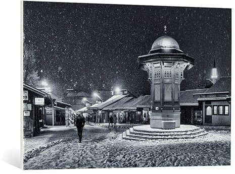 kunst für alle Leinwandbild: Bez Dan Winter in Sarajewo - hochwertiger Druck, Leinwand auf Keilrahmen, Bild fertig zum Aufhängen, 100x65 cm