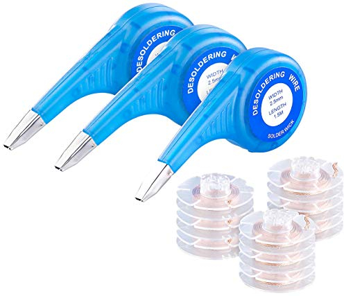 AGT Lötwerkzeug: 9er-Set Entlötlitzen mit 3 Spendern, beschichtet, je 2,5 mm x 1,5 m (Entlötgeflecht, Entlötsauglitzen)