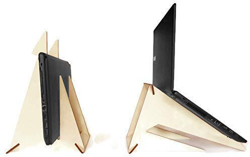 Double Wooden Cooling and Vertical Laptop Stand in Multiple Colors - Laser Cut Wood Stands for Lap, Notebook, Netbook - Standing Desk Organizer - Geeky Gifts, Nerd Accessories, MacBook Pro Holder