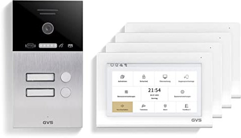 GVS - IP Video Türsprechanlage 2-Familienhaus mit Türöffner (RFID), HD Kamera, 4x7 Zoll Monitor & App - Smarte Video Türklingel mit Kamera & Gegensprechanlage (AVS4459U)