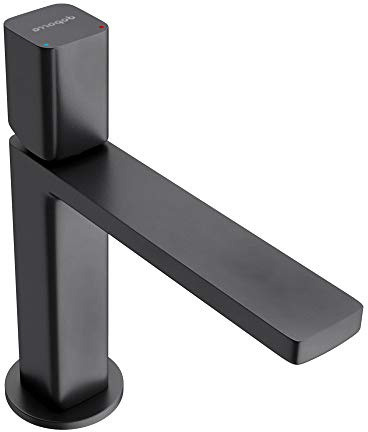 Mai & Mai Waschtischarmatur Schwarz matt 19,6cm Einhebelmischer aus Messing | Wasserhahn Bad, Waschtisch-Einhebelmischer, eckiges Design, DIN-Anschlüsse WAO-7901