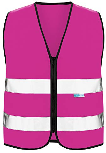 EAZY CASE Giubbotto catarifrangente per bambini, gilet di sicurezza con cerniera, con riflettori, traspirante, riflettente, per aumentare la visibilità stradale, XS, rosa