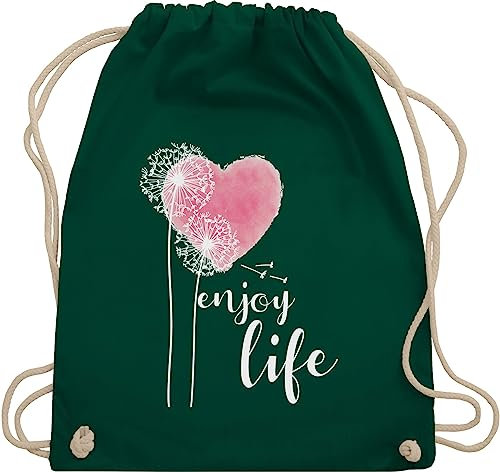 Shirtracer Turnbeutel Rucksack - Sprüche Statement - Pusteblume Enjoy Life weiß/rosa - Unisize - Dunkelgrün - mit aufschrift blumen beutel statements pusteblumen stoffbeutel sprüchen￼ stoffrucksack