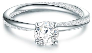 Trilani Damen Verlobungsring 925/- Sterling Silber mit Zirkonia im Brilliantschliff Solitärring Trauring Antragsring