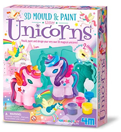 4M 00-04770 Modella e Dipingi Unicorni Glitter 3D - Kit Creativo Set Gesso per Creare Unicorni 3D, Gioco Educativo per Bambini, Regalo Artistico Fai-da-Te